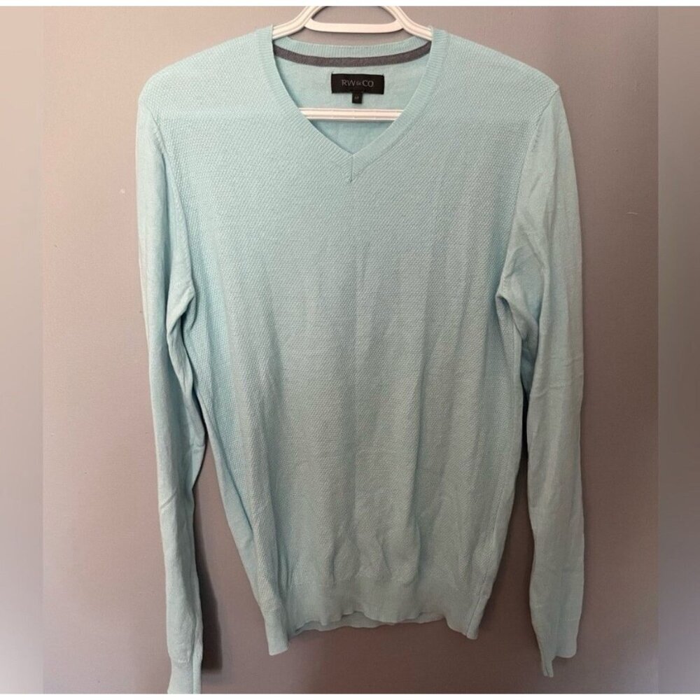 RW & Co Mint Blue V-Neck Sweater Men's Size Small Casual Knit Top